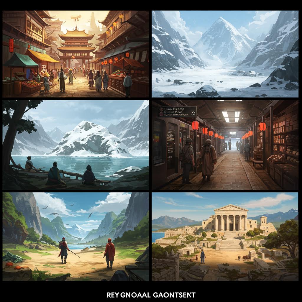 지역별로 달라지는 가상 환경 속에서 모험을 이어가는 장면이 세계적 체험을 나타내는 모습