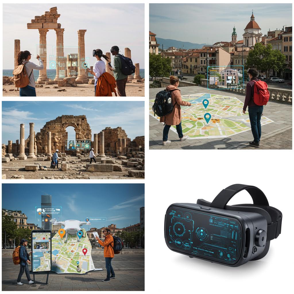 유적지에서 증강현실 가이드를 체험하는 온카스터디 탐방객